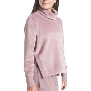 ATHLETA Double Cozy Karma Pink Rose Velour Funnel Neck Pullover Sweatshirt Small